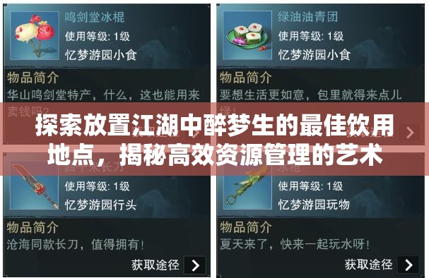 探索放置江湖中醉梦生的最佳饮用地点，揭秘高效资源管理的艺术