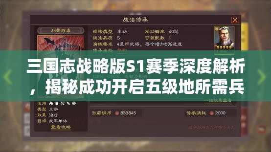 三国志战略版S1赛季深度解析，揭秘成功开启五级地所需兵力配置