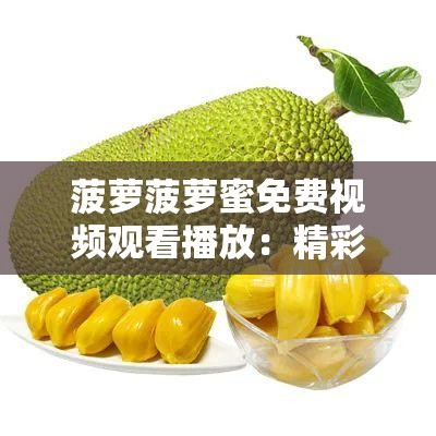 菠萝菠萝蜜免费视频观看播放：精彩内容不断，让你一次看个够