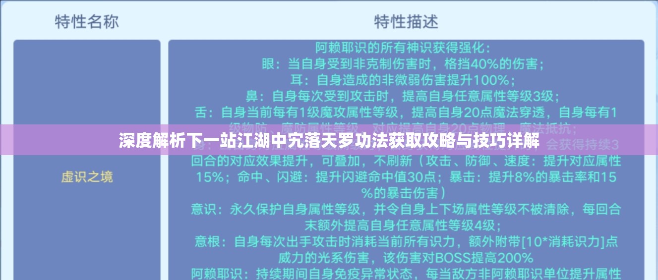 深度解析下一站江湖中宄落天罗功法获取攻略与技巧详解