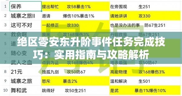 绝区零安东升阶事件任务完成技巧：实用指南与攻略解析