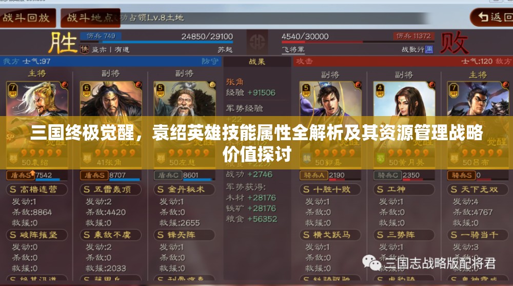 三国终极觉醒，袁绍英雄技能属性全解析及其资源管理战略价值探讨