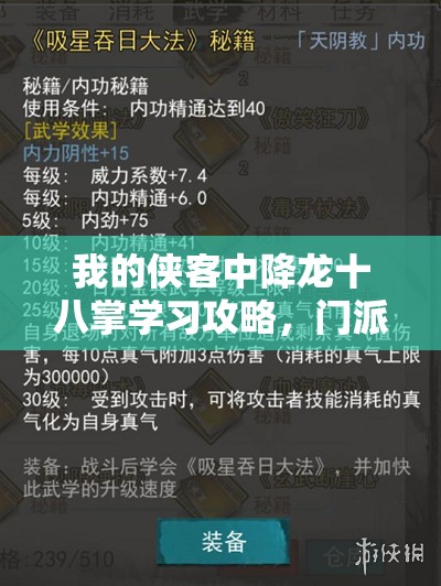 我的侠客中降龙十八掌学习攻略，门派武学学习方法详解与资源管理策略