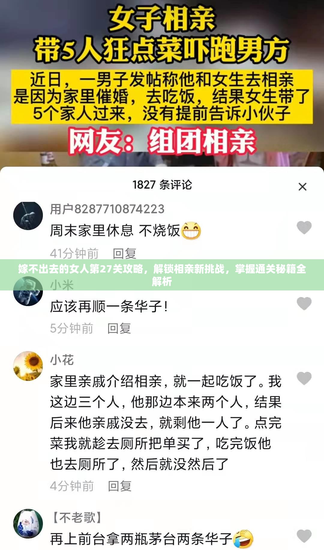 嫁不出去的女人第27关攻略，解锁相亲新挑战，掌握通关秘籍全解析