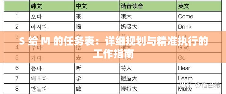 S 给 M 的任务表：详细规划与精准执行的工作指南