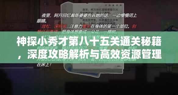 神探小秀才第八十五关通关秘籍，深度攻略解析与高效资源管理技巧