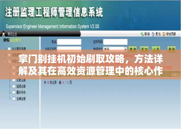 掌门别挂机初始刷取攻略，方法详解及其在高效资源管理中的核心作用