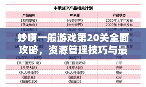 妙啊一般游戏第20关全面攻略，资源管理技巧与最大化价值策略解析