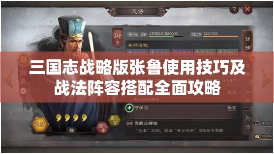 三国志战略版张鲁使用技巧及战法阵容搭配全面攻略