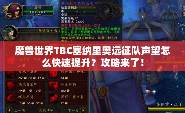 魔兽世界TBC塞纳里奥远征队声望怎么快速提升？攻略来了！